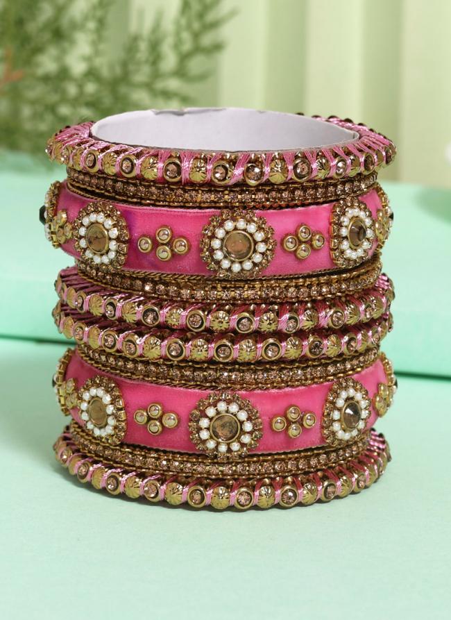   Wedding Wear  Pink Color Velvet Work Bangle Set:-2.4